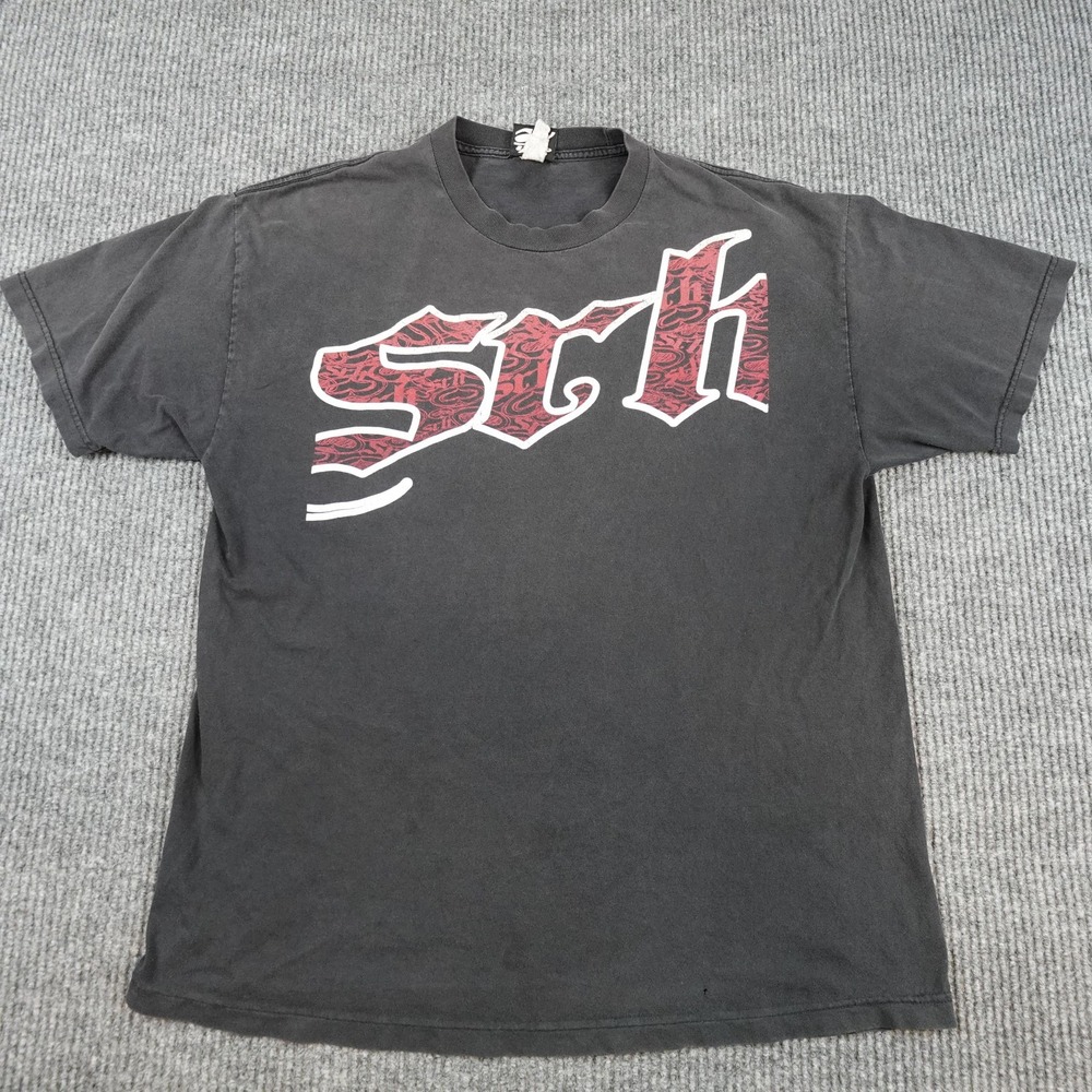 Vintage SRH Shirt Mens Large Black Logo Tee Skate Surf Streetwear Faded